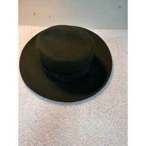 RHYTHM Women's One Size Adjustable Green 100% Wool Fedora Hat and Ribbon